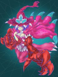 Rule 34 | 1girl, appmon, artist request, bandai, breasts, cleavage, curvy, demon girl, digimon, digimon universe: appli monsters, female focus, hat, highres, large breasts, leotard, long hair, looking at viewer, monster girl, pointy ears, solo, demon girl, symbol-shaped pupils, thighs, warudamon