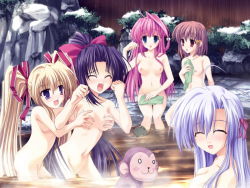 Rule 34 | 5girls, grabbing another&#039;s breast, breasts, covering privates, grabbing, multiple girls, smile, spa, water