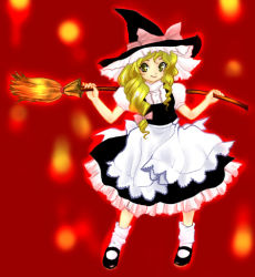 Rule 34 | 1girl, black hat, blonde hair, broom, female focus, full body, gradient background, hat, kirisame marisa, solo, touhou, witch, witch hat, yellow eyes