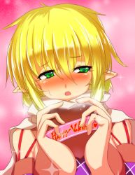 Rule 34 | 1girl, animated, animated png, averting eyes, bad id, bad pixiv id, blonde hair, blush, candy, chocolate, chocolate heart, food, green eyes, half-closed eyes, heart, incoming gift, looking at viewer, mizuhashi parsee, open mouth, pointy ears, solo, sousakubito, sparkle, touhou, upper body, valentine, wavy hair