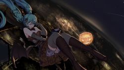 Rule 34 | 1girl, :p, aqua hair, boots, dress, elbow gloves, gloves, green eyes, halloween, hatsune miku, highres, jack-o&#039;-lantern, knee boots, long hair, night, one eye closed, solo, thighhighs, tongue, tongue out, twintails, very long hair, vocaloid, zhayin-san