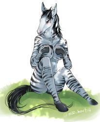 Rule 34 | artist request, black hair, breasts, covering breasts, covering privates, furry, long hair, tagme, zebra