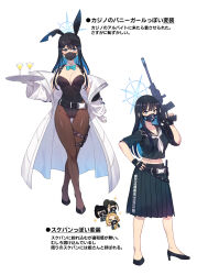 Rule 34 | + +, animal ears, assault rifle, baseball cap, belt, black hair, blue archive, blue eyes, blush, bow, bowtie, breasts, character sheet, cleavage, cocktail glass, commentary request, cosplay, cup, detached collar, drinking glass, fingerless gloves, fishnets, gloves, gun, halo, hand on own hip, hat, high heels, highres, holding, holding gun, holding tray, holding weapon, large breasts, leotard, m4 carbine, mask, matsumoto tomoyohi, mouth mask, navel, neckerchief, off shoulder, playboy bunny, pleated skirt, ponytail, rabbit ears, rifle, saori (blue archive), school uniform, serafuku, short hair, skirt, sparkle, sukeban (mg) (blue archive), sukeban (smg) (blue archive), sukeban (sr) (blue archive), surgical mask, translation request, tray, weapon