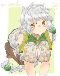 Rule 34 | 10s, 1girl, all fours, asymmetrical hair, az toride, breasts, cleavage cutout, clothing cutout, cloud print, crop top, kantai collection, large breasts, looking at viewer, midriff, onmyouji, pouty lips, short sleeves, silver hair, solo, thighhighs, unryuu (kancolle), yellow eyes, zettai ryouiki