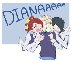 Rule 34 | 10s, 3girls, bad id, bad twitter id, barbara parker, black hair, blonde hair, blush, crying, diana cavendish, closed eyes, hannah england, little witch academia, long hair, multiple girls, mw p, open mouth, ponytail, school uniform, short hair, tears