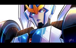 Rule 34 | 1girl, blue eyes, blue lips, helmet, lips, lipstick, makeup, mecha, no humans, robot, robot girl, solo, strongarm (transformers), transformers