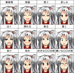 Rule 34 | 1girl, :t, bad id, bad pixiv id, blush, chart, expressions, female focus, hair bobbles, hair ornament, multiple views, mystic square, nanban teishoku, red eyes, shinki (touhou), side ponytail, silver hair, tears, touhou, touhou (pc-98), translated