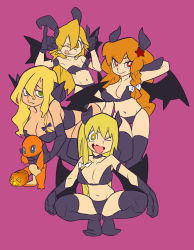 Rule 34 | &gt; &lt;, 4girls, :q, \m/, alternate costume, azusa (cookie), bandeau, black bra, black legwear, black panties, blonde hair, blue bow, bow, bra, braid, breasts, bright pupils, brown eyes, charmander, closed mouth, commentary, cookie (touhou), creatures (company), curled horns, demon girl, demon horns, demon wings, fang, flame-tipped tail, full body, game freak, gen 1 pokemon, green eyes, hair between eyes, hair bow, highres, horns, jack-o&#039;-lantern, kirisame marisa, large breasts, long hair, looking at viewer, mars (cookie), multiple girls, nintendo, one eye closed, open mouth, orange hair, panties, pokemon, pokemon (creature), pumpkin, red eyes, red star, rei (cookie), scotch (cookie), side braid, simple background, single braid, small breasts, smile, squatting, star (symbol), thighhighs, tongue, tongue out, touhou, underwear, uzuki (cookie), white bow, white pupils, wings, yellow eyes