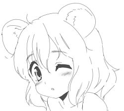 Rule 34 | 1girl, agenasu, animal ears, blush, female focus, greyscale, looking at viewer, monochrome, mouse ears, nazrin, one eye closed, short hair, simple background, solo, touhou, white background, wink