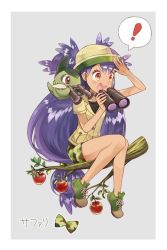 Rule 34 | apple, axew, binoculars, branch, creatures (company), dark-skinned female, dark skin, food, fruit, game freak, gen 5 pokemon, iris (pokemon), jacket, nintendo, pokemon, pokemon (anime), pokemon (creature), pokemon bw (anime), purple hair, safari jacket, sasairebun