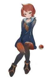 Rule 34 | 1girl, arezu (pokemon), black footwear, boots, bright pupils, brown bag, brown hair, closed mouth, collarbone, commentary request, cowlick, creatures (company), fanny pack, full body, game freak, gradient legwear, highres, jacket, looking at viewer, nintendo, pantyhose, poke ball, poke ball (legends), pokemon, pokemon legends: arceus, short hair, smile, solo, taruto (takug0812), white background, white pupils