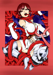 Rule 34 | 1girl, absurdres, atlus, bdsm, bondage, bound, brown eyes, brown hair, grabbing, grabbing another&#039;s breast, highres, isabeau (megami tensei), open mouth, shin megami tensei, shin megami tensei iv, short hair, solo, tentacles, tibonobannsann, tongue