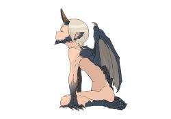 Rule 34 | 1girl, breasts, claws, dragon girl, dragon horns, dragon wings, closed eyes, from side, full body, horns, monster girl, navel, original, pointy ears, profile, simple background, small breasts, solo, tocky, waiting for kiss, white background, wings