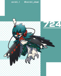 Rule 34 | alternate color, artist name, bad id, bad pixiv id, bird, cable, closed mouth, clothed pokemon, clothes around waist, commentary request, creatures (company), decidueye, full body, game freak, gen 7 pokemon, headphones, highres, looking at viewer, nintendo, owl, pokedex number, pokemon, pokemon (creature), shiny pokemon, solo, talons, twitter username, yukari (yukari21653710)