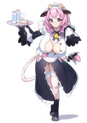 Rule 34 | 1girl, absurdres, animal ears, animal feet, apron, arukiru, ascot, bell, black bow, black skirt, bottle, bow, breasts, bridal garter, cheesecake, cleavage cutout, closed mouth, clothing cutout, commission, cow ears, cow girl, cow horns, cow tail, cowbell, cup, drinking glass, ear ornament, food, frilled skirt, frills, full body, glasses, hair bow, highres, holding, holding tray, horns, indie virtual youtuber, lace trim, large breasts, leaning forward, long hair, looking at viewer, low twintails, maid, maid apron, maid headdress, maroyaka milk, milk, milk bottle, mole, mole under mouth, neck bell, pink hair, plate, purple eyes, shirt, short eyebrows, showgirl skirt, simple background, skeb commission, skirt, sleeves past fingers, sleeves past wrists, solo, tail, tray, twintails, unconventional maid, virtual youtuber, waist apron, white background, white shirt, wide sleeves, yellow-framed eyewear