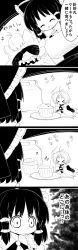 Rule 34 | &gt; &lt;, +++, 2girls, 4koma, :d, > <, ^ ^, absurdres, antenna hair, ascot, barefoot, blush, blush stickers, bow, box, closed eyes, comic, commentary request, cupcake, eating, flailing, food, fork, frills, futa (nabezoko), greyscale, hair bow, hair tubes, hakurei reimu, highres, japanese clothes, jumping, kimono, knife, miko, monochrome, multiple girls, obi, open mouth, plate, sash, short hair, smile, sukuna shinmyoumaru, sweatdrop, touhou, translation request, wide-eyed, wide sleeves, xd