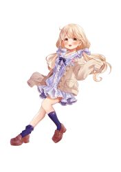 Rule 34 | 1girl, blonde hair, blue dress, blue socks, blush, bow, brown eyes, brown footwear, cardigan, dress, full body, futaba anzu, hair bow, highres, idolmaster, idolmaster cinderella girls, loafers, long hair, long sleeves, looking at viewer, low twintails, natu 28 natu, off shoulder, open cardigan, open clothes, open mouth, plaid, plaid dress, shoes, simple background, sleeves past fingers, sleeves past wrists, smile, socks, solo, twintails, white background