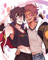 Rule 34 | 2boys, bisexual, bisexual flag, bisexual male, black hair, brown hair, couple, happy, highres, ikimaru, keith (voltron), lance (voltron), lgbt pride, multiple boys, tank top, voltron: legendary defender, voltron (series), yaoi