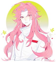 Rule 34 | 1boy, absurdres, chinese commentary, commentary request, eyes visible through hair, hatsutori hajime, highres, italy-cute, long hair, long sleeves, looking at viewer, male focus, parted bangs, parted lips, pink hair, red eyes, saibou shinkyoku, shirt, sidelocks, solo, upper body, white shirt