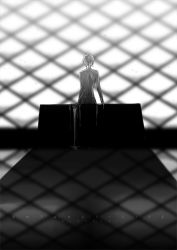 Rule 34 | 1other, antarcticite, artist name, bloodcat (babacatcat), character name, completely nude, dripping, facing away, floor, from behind, greyscale, houseki no kuni, indoors, monochrome, nude, short hair, solo, wet, window shadow