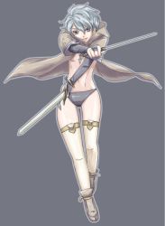 Rule 34 | 1girl, ato (ubel blatt), breasts, cape, female focus, image sample, md5 mismatch, panties, pixiv sample, resolution mismatch, shoes, silver hair, simple background, solo, source larger, sword, thighhighs, ubel blatt, underwear, weapon