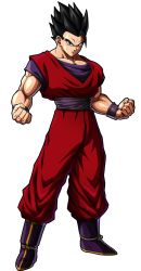 Rule 34 | 1boy, arms at sides, black eyes, black hair, dougi, dragon ball, dragon ball fighterz, dragonball z, full body, highres, light smile, lock, looking at viewer, male focus, muscular, official art, recolor, recolored, short hair, smile, son gohan, spiked hair, standing, transparent background