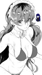 Rule 34 | 1girl, bikini, blush, bongbong (project moon), breasts, cleavage, detached collar, employee (project moon), female focus, greyscale, highres, large breasts, lobotomy corporation, long hair, looking at viewer, maid, maid bikini, maid headdress, monochrome, nb8c, project moon, reference inset, solo, solo focus, sparkling eyes, star-shaped pupils, star (symbol), sweat, swimsuit, swuimsuit, symbol-shaped pupils, unconventional maid, very long hair