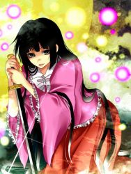 Rule 34 | 1girl, bad id, bad pixiv id, black hair, female focus, houraisan kaguya, kneeling, sakura (lilak a), solo, sword, touhou, weapon