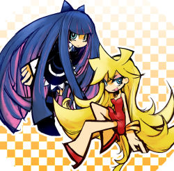 Rule 34 | 10s, 2girls, aoguu, bad id, blonde hair, blue eyes, dress, gothic lolita, gradient hair, high heels, lolita fashion, long hair, multicolored hair, multiple girls, official style, panty &amp; stocking with garterbelt, panty (psg), pink hair, purple hair, shoes, siblings, sisters, stocking (psg), striped clothes, striped legwear, striped thighhighs, thighhighs, very long hair