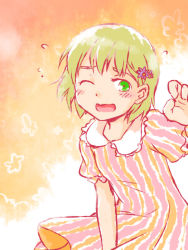 Rule 34 | 10s, 1girl, blonde hair, blush, dress, female focus, gradient background, green eyes, hair ornament, hairclip, huang baoling, pekamatu, short hair, solo, tiger &amp; bunny, white background, wince