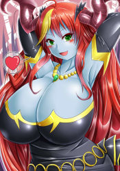 Rule 34 | armpits, baroque20320514fu, breasts, cleavage, green eyes, hera (p&amp;d), horns, huge breasts, looking at viewer, puzzle &amp; dragons, red hair