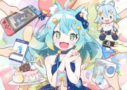 Rule 34 | + +, 1girl, 6+others, :d, ahoge, animal ear fluff, animal ears, balloon, bare arms, bare shoulders, blue bow, blue dress, blue eyes, blue flower, blue hair, blue rose, blush, bow, cake, card, cat ears, cat hair ornament, cellphone, character doll, commentary request, dress, final fantasy, flower, food, fuusen neko, gift card, gradient hair, green hair, hair between eyes, hair bow, hair ornament, hairclip, hands up, highres, holding, holding card, holding plate, lanmewko, long hair, multicolored hair, multiple others, nintendo switch, open mouth, original, out of frame, own hands together, parody, party popper, phone, plate, rose, smile, solo focus, star (symbol), star hair ornament, strapless, strapless dress, streamers, tears, virtual youtuber
