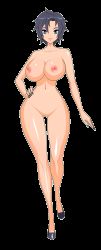 Rule 34 | 1girl, akiranime, animated, animated gif, black hair, blue eyes, borrowed character, bouncing breasts, breasts, curvy, full body, heels, high heels, highres, huge breasts, large breasts, looking at viewer, makeup, myria loussier, nail polish, navel, nipples, nude, original, short hair, smile, solo, thigh gap, uncensored, walking, wide hips