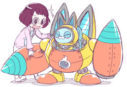 Rule 34 | 1girl, animal ears, blush, fake animal ears, glasses, helmet, misora inaho, nollety, open mouth, rabbit ears, short hair, simple background, spacesuit, usapyon, white background, youkai (youkai watch), youkai watch