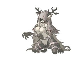 Rule 34 | 1girl, animal ears, animated, animated gif, antlers, attack, bandages, blood, bloodborne, breasts, claws, full body, fur, horns, long hair, monster girl, muhut, navel, no nipples, shiny skin, silver hair, simple background, skindentation, solo, spread legs, thighs, vicar amelia, white background