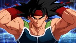 Rule 34 | 1boy, absurdres, adjusting clothes, armor, armpits, bardock, black eyes, black hair, broonoart, commentary request, cross scar, dragon ball, dragonball z, facial scar, headband, highres, male focus, muscular, muscular male, planet, portrait, red headband, scar, scar on cheek, scar on face, serious, signature, solo