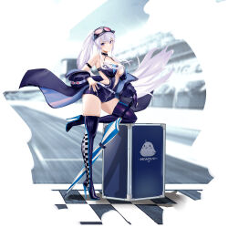 Rule 34 | 1girl, absurdres, azur lane, bare shoulders, boots, breasts, cleavage, closed mouth, closed umbrella, collarbone, dress, elbow gloves, enterprise (azur lane), enterprise (wind catcher) (azur lane), eyewear on headwear, full body, gloves, grey hair, high heel boots, high heels, highres, latex, latex boots, latex dress, latex gloves, leg up, long hair, looking at viewer, medium breasts, official alternate costume, ponytail, purple eyes, race queen, short dress, single glove, skirt, smile, solo, sunglasses, suo bu ye feng, thigh boots, thighhighs, thighs, umbrella, very long hair
