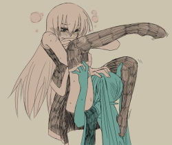 Rule 34 | arms up, blush, clothed sex, covering own mouth, cunnilingus, hatsune miku, heavy breathing, kaguya104, leggings, long hair, megurine luka, one leg raised, oral, sweat, trembling, twintails, vest, vocaloid, yuri