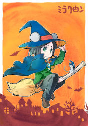 Rule 34 | 1boy, animal ears, bessend, black hair, broom, cape, chibi, fate/zero, fate (series), flying, green eyes, hat, kemonomimi mode, mouse, mouse ears, silhouette, waver velvet, witch hat