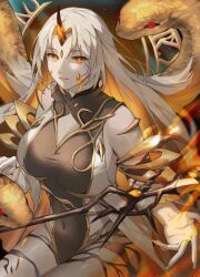 Rule 34 | 1girl, ai tkkm, bare shoulders, blonde hair, breasts, closed mouth, colored inner hair, commentary, covered navel, expressionless, facial mark, fingernails, fire emblem, fire emblem heroes, grey hair, gullveig (fire emblem), highres, horns, long hair, looking at viewer, magic, medium breasts, multicolored hair, nintendo, pale skin, parted bangs, single horn, snake, snake hair, solo, staff, thighs, two-tone hair, very long hair, yellow eyes, yellow nails