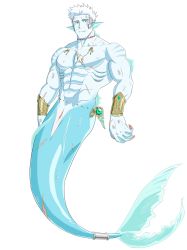 Rule 34 | 1boy, abs, bara, blue skin, bracer, bruise, cloaca, colored skin, completely nude, fins, fle0423, full body, head fins, highres, injury, jewelry, large pectorals, male focus, mature male, merman, monster boy, muscular, muscular male, navel, neck tattoo, necklace, nipples, nude, original, pectorals, reverse newhalf, scar, scar on chest, shell, shell necklace, short hair, smile, solo, stomach, tattoo, white hair