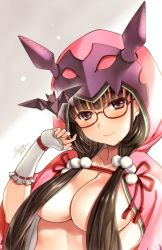 Rule 34 | 1girl, bat (animal), black hair, blush, breasts, comic, dated, fate/grand order, fate (series), gradient background, hood, large breasts, long hair, looking at viewer, low twintails, osakabehime (fate), purple eyes, seiru (prairie), signature, smile, solo, twintails, very long hair