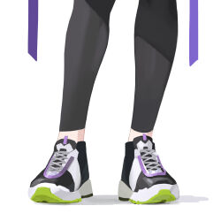 Rule 34 | 1girl, black leggings, blue archive, chinese commentary, close-up, commentary, cross-laced footwear, facing viewer, footwear focus, highres, leggings, legs, making-of available, shadow, shoelaces, shoes, simple background, sneakers, solo, sumire (blue archive), white background