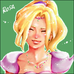 Rule 34 | 1990s (style), 1girl, artist request, blonde hair, earrings, closed eyes, female focus, final fantasy, final fantasy iv, jewelry, long hair, lowres, necklace, rosa farrell, shoulder pads, solo, tiara
