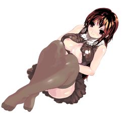 Rule 34 | 1girl, bad anatomy, bad feet, breasts, brown eyes, brown hair, feet, huge breasts, long hair, monk (syugyousou), open clothes, open shirt, original, poorly drawn, shirt, smile, solo, thighhighs