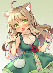 Rule 34 | 1girl, :o, ahoge, animal ears, animal print, bad id, bad pixiv id, blush, brown hair, cat ears, cat girl, cat print, cat tail, commentary request, green eyes, highres, long hair, looking at viewer, mori airi, original, sidelocks, solo, tail