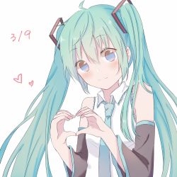 Rule 34 | 1girl, 39, aqua eyes, aqua hair, bad id, bad pixiv id, detached sleeves, hatsune miku, long hair, mimengfeixue, necktie, simple background, solo, twintails, upper body, vocaloid, white background