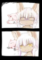 Rule 34 | 10s, 1girl, 2koma, artist request, brown eyes, rabbit, furry, made in abyss, mitty (made in abyss), nanachi (made in abyss), white hair