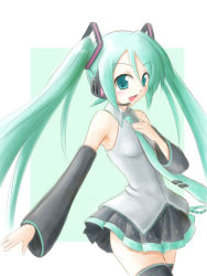 Rule 34 | bad id, bad pixiv id, detached sleeves, green eyes, green hair, hatsune miku, headset, long hair, necktie, satogo, skirt, thighhighs, twintails, vocaloid