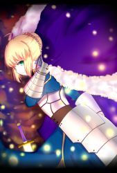 Rule 34 | 1girl, ahoge, armor, armored dress, artoria pendragon (all), artoria pendragon (fate), cape, fate/stay night, fate (series), fur-trimmed cape, fur trim, glaring, highres, holding, holding cape, holding clothes, letterboxed, looking at viewer, saber (fate), solo, sword, type-moon, weapon, xue fengzi